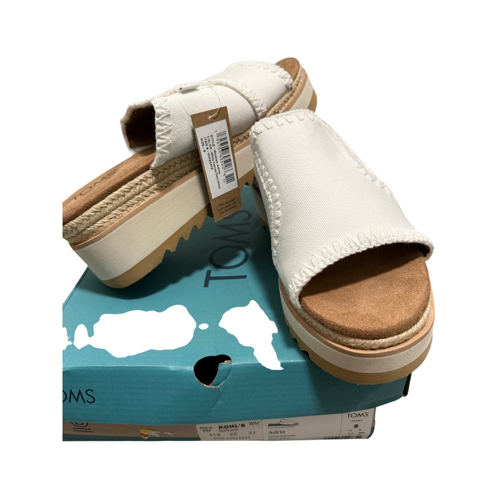New/box TOMS Adria Platform Slide Sandals White Canvas Espadrille Women's Size 8 - Picture 6 of 7